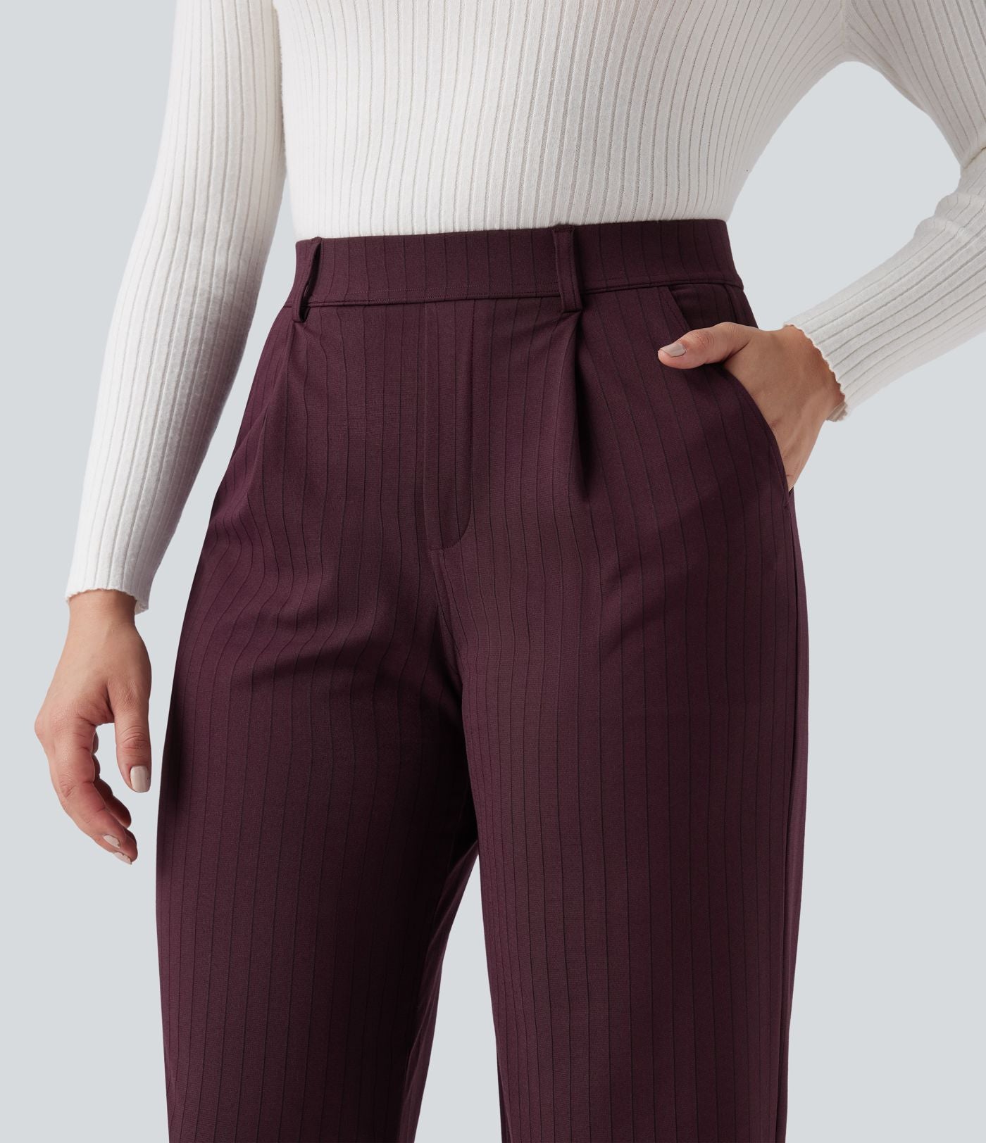 Pantalon Halara Flex™ tailleur droit taille haute rayé effet frais InstantCool avec poches
