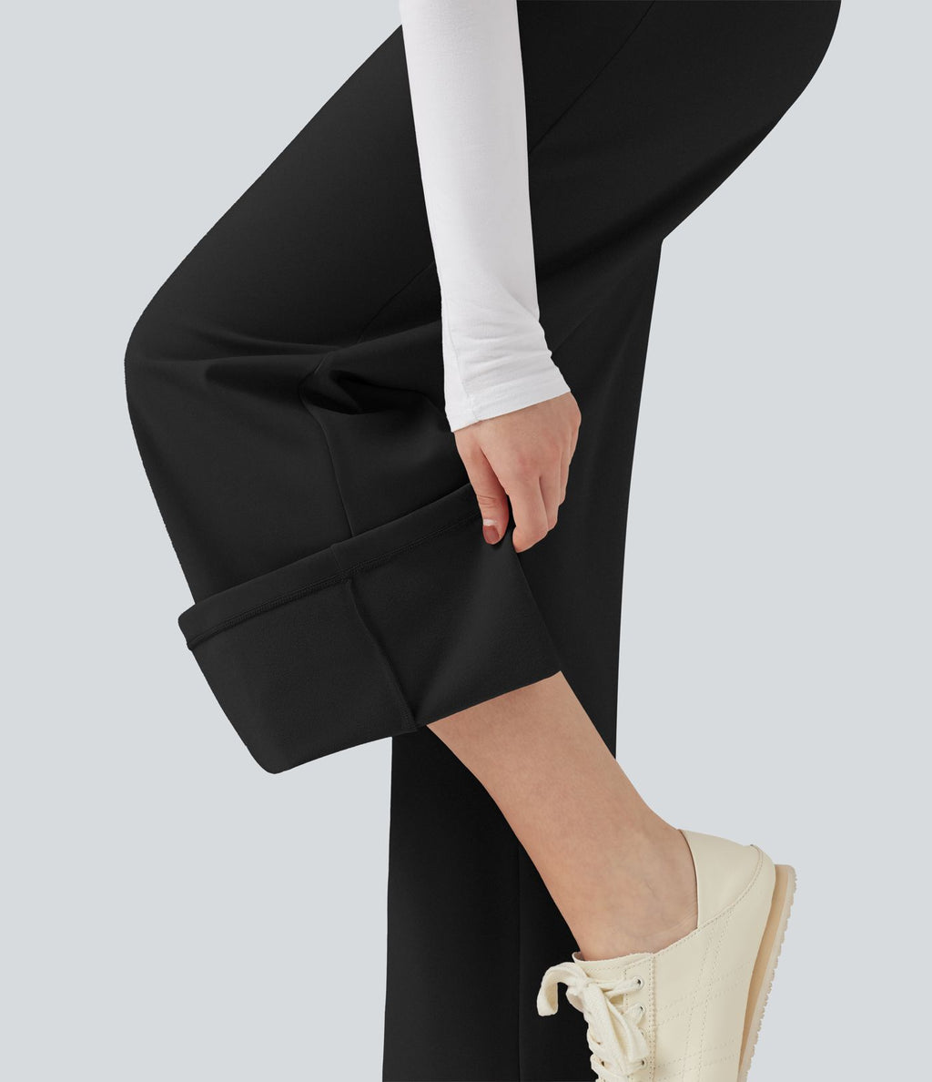 Pantalon polaire coupe droite taille haute avec poches