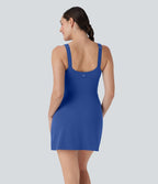 Robe active de yoga 2-en-1 Softlyzero™ Plush avec bretelles ajustables, armatures push-up, dos nu et poches-Easy Peasy