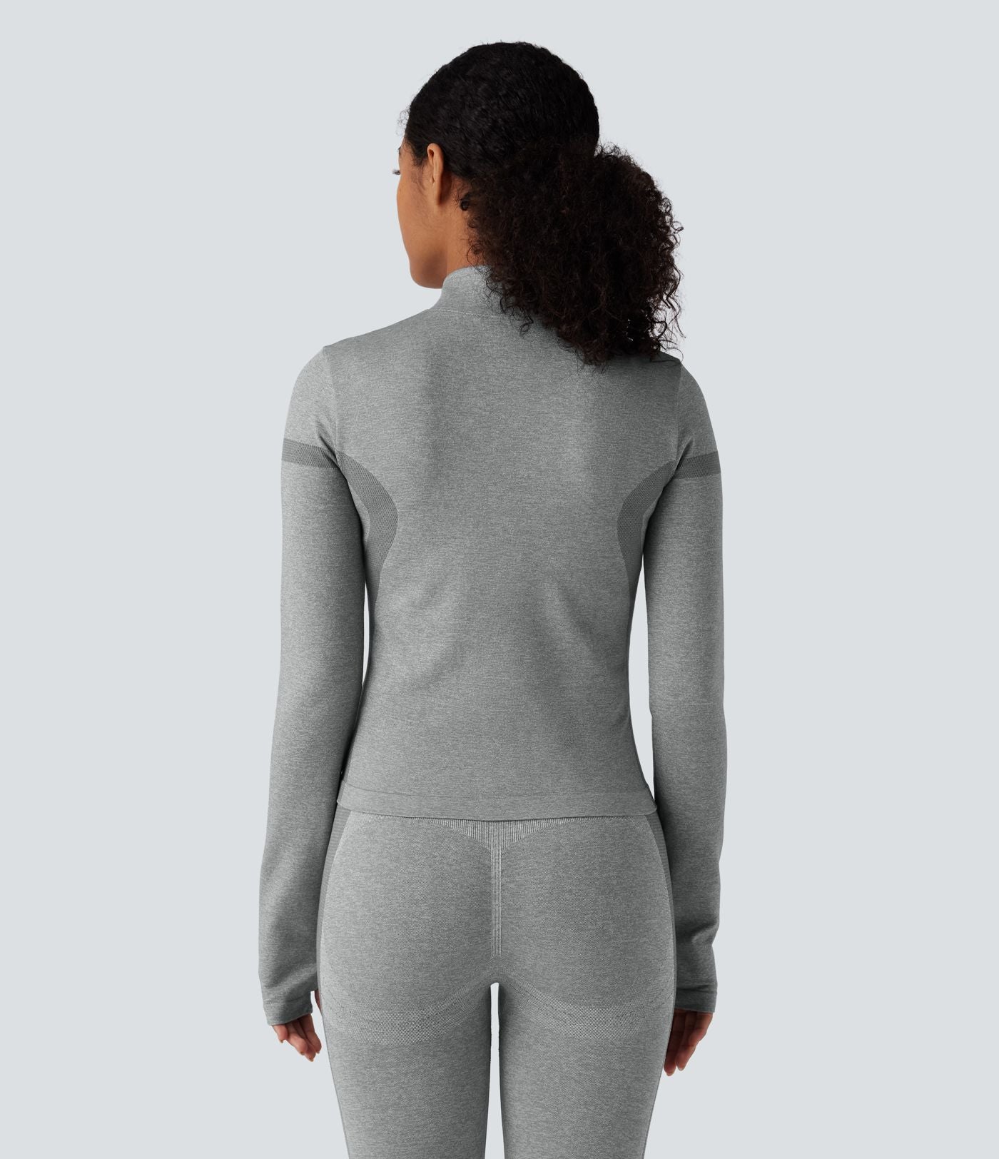 Veste de yoga chaude OneForm Seamless Flow col montant zippée à manches longues avec passage de pouce