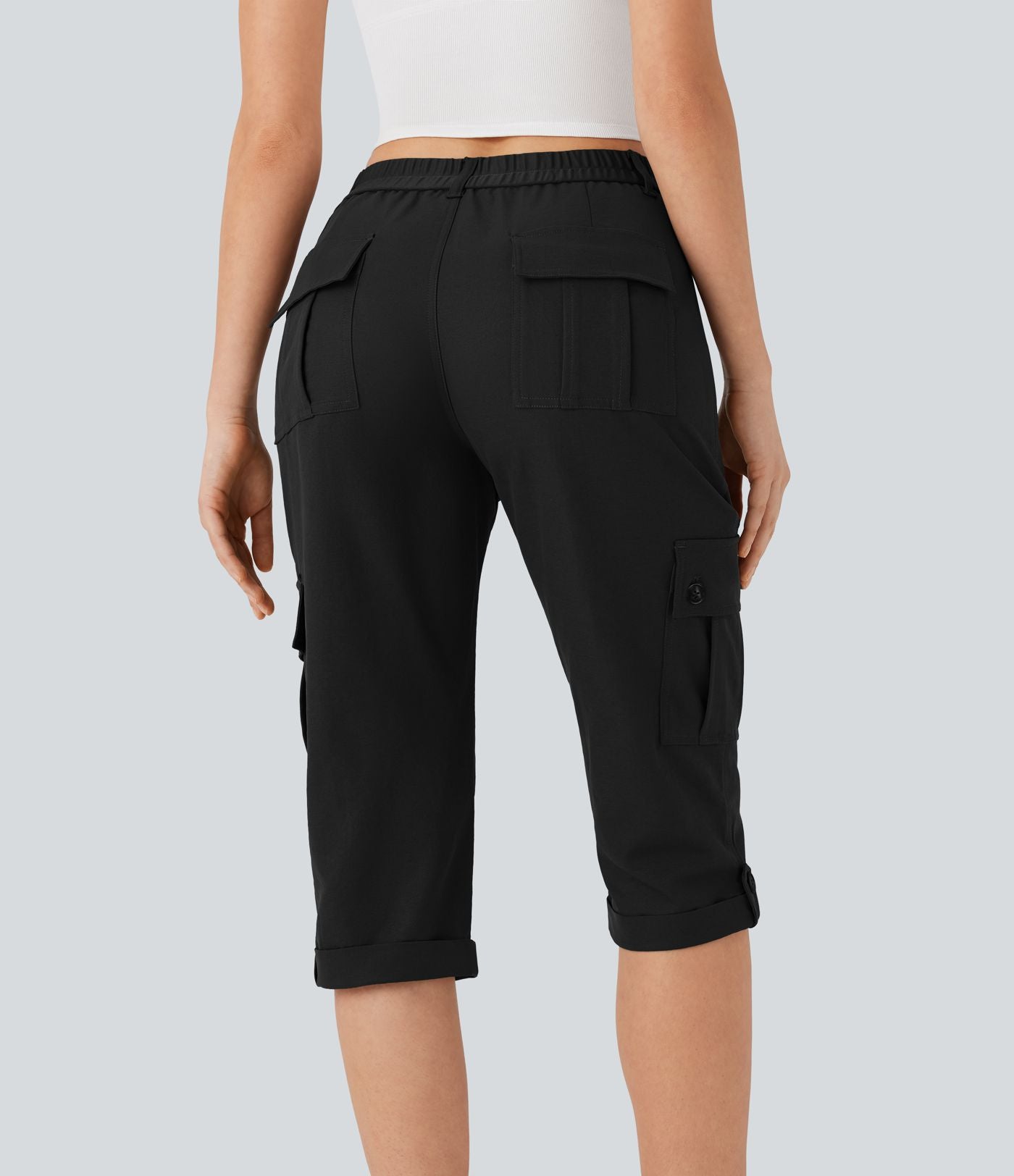 Pantalon cargo décontracté taille moyenne à ourlet roulé avec poches à rabat