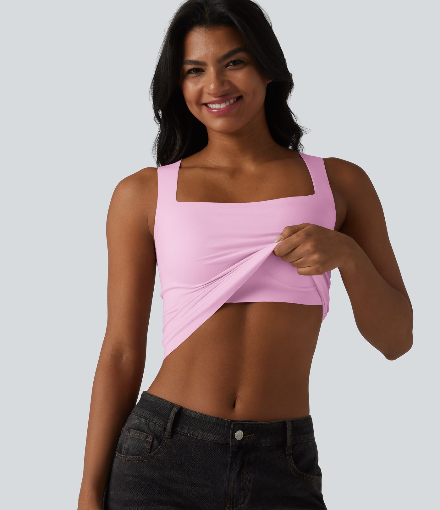 Débardeur décontracté col carré avec soutien-gorge intégré bonnets B-E