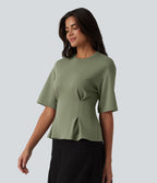 Blouse casual col rond taille cintrée à basque
