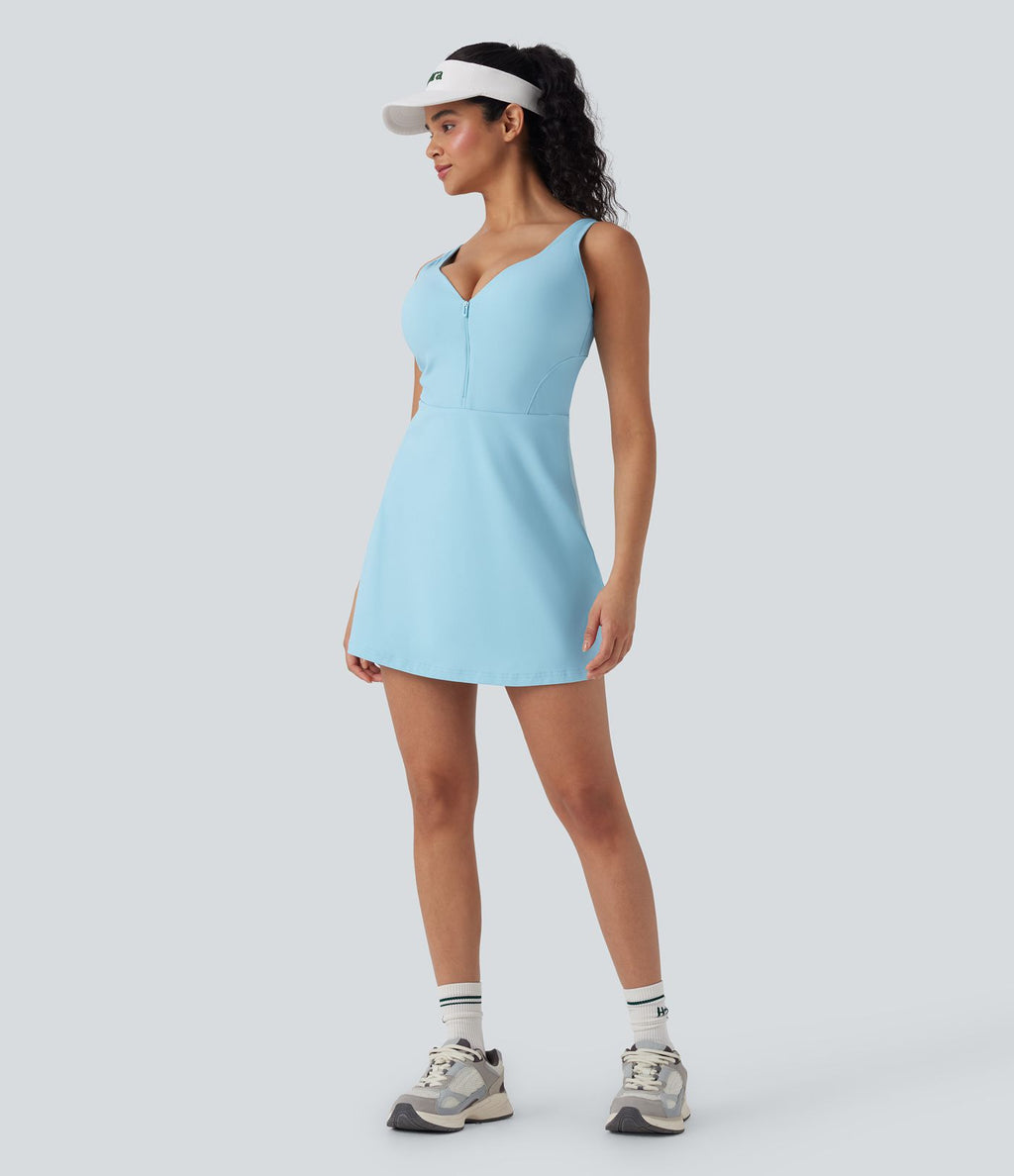 Robe de sport yoga 2-en-1 SoftlyZero™ Plush push-up coques moulées fermeture éclair avec poches édition Easy Peasy E-G
