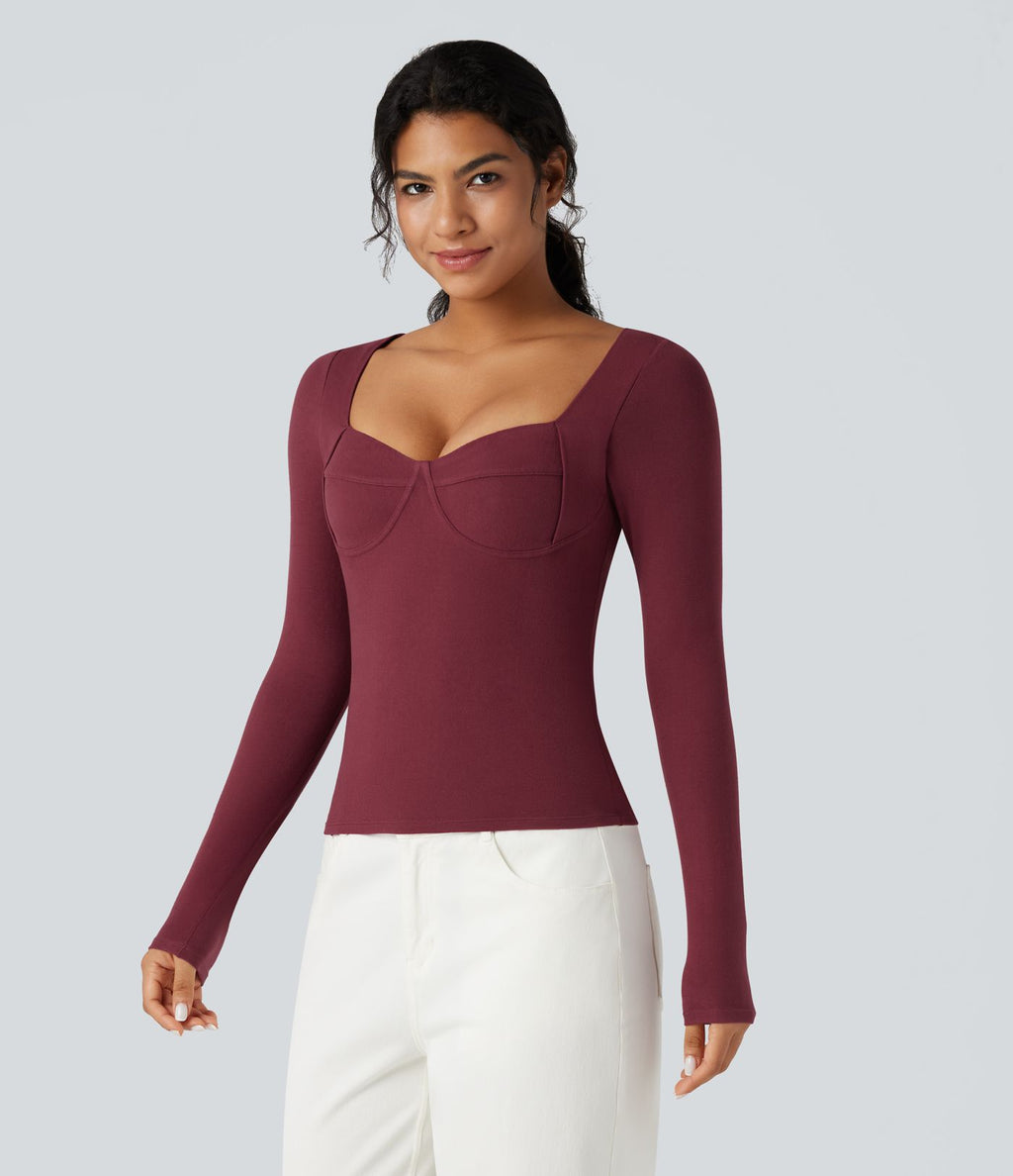 Top casual chaud push-up à col cœur et manches longues - Bonnet A/B