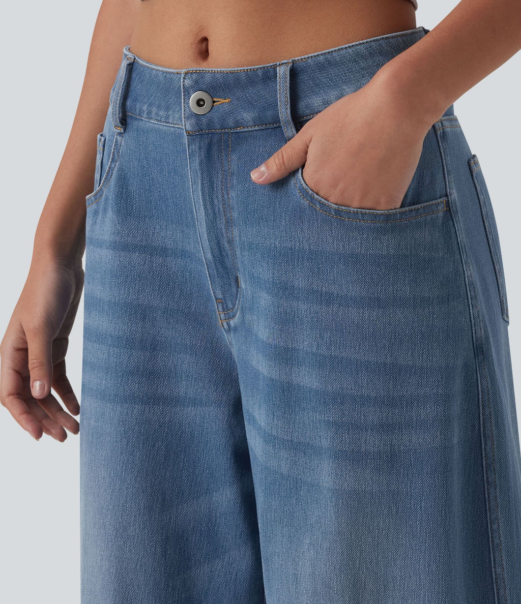 Jean Barrel 7/8 taille basse Halara Flex™ avec poches zippées