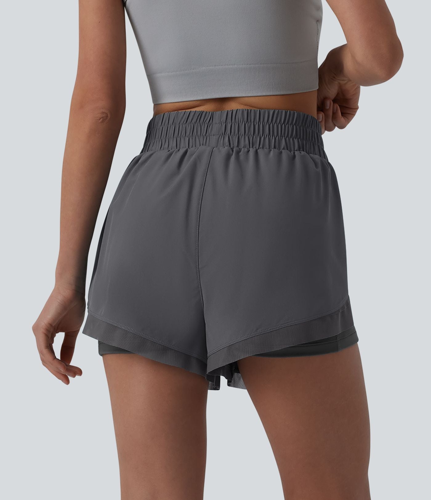 Short de running 2-en-1 taille haute mesh contrasté avec poches