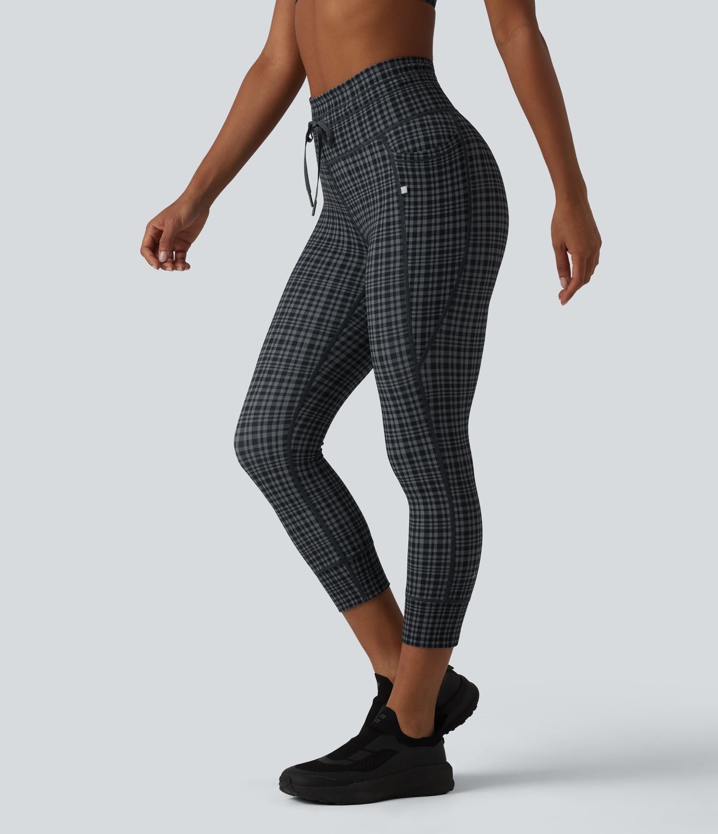 Legging corsaire de yoga Halara UltraSculpt™ imprimé à carreaux taille haute avec cordon de serrage et poches