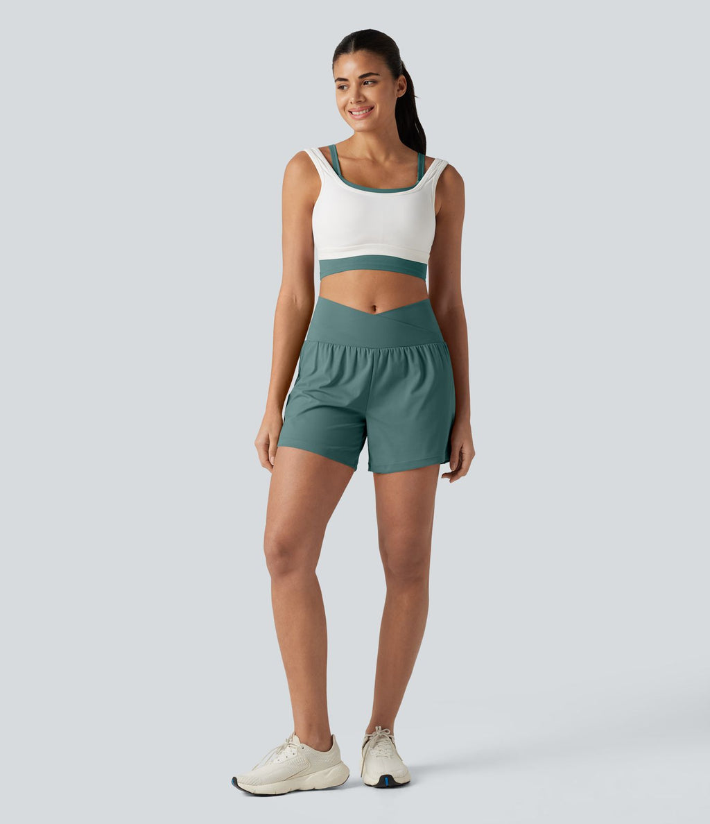 Short de yoga SoftlyZero™ Airy croisé taille haute 2-en-1 effet frais InstantCool 12,5 cm avec poches