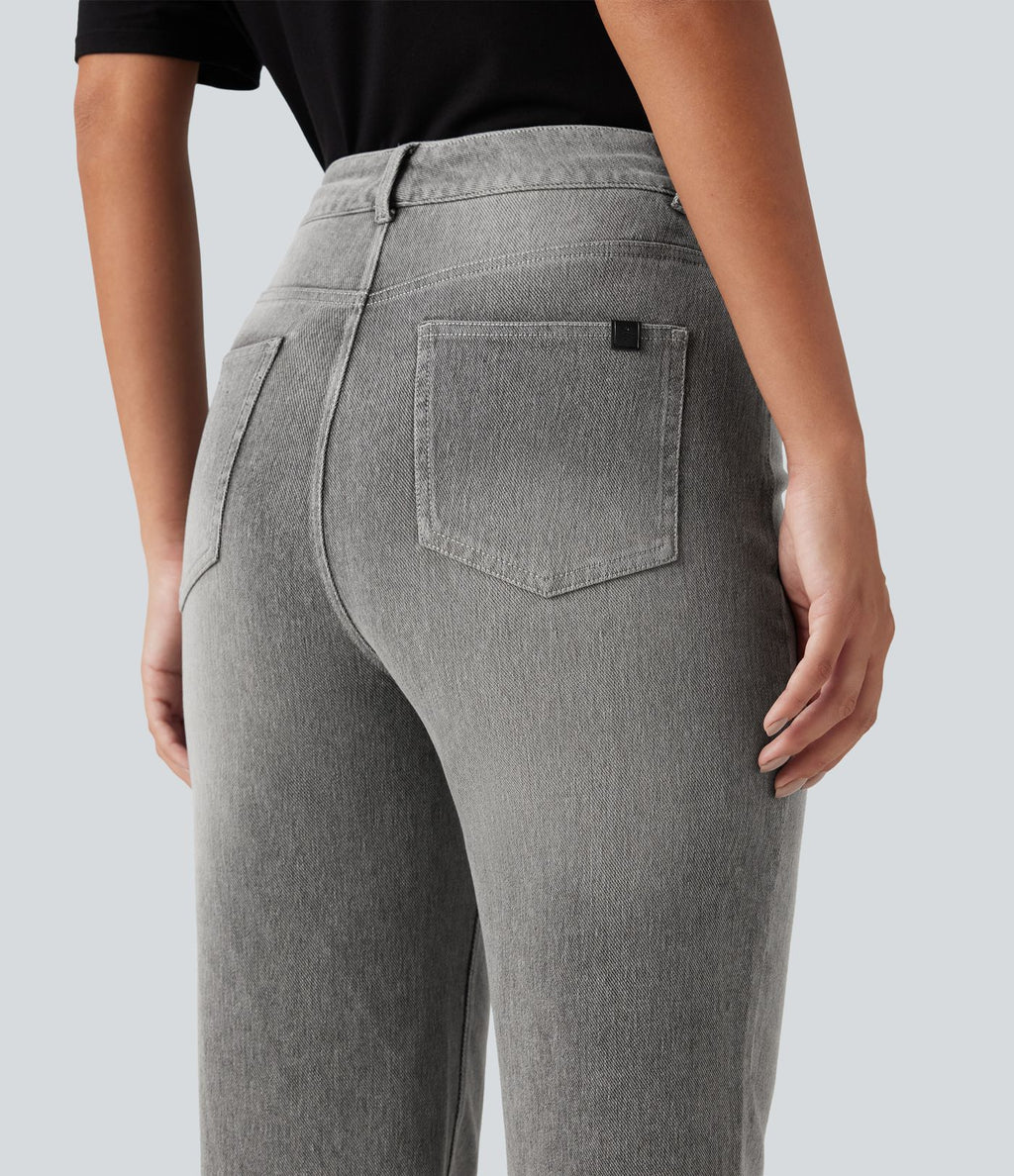 Jean droit Halara Flex™ à taille haute, poches multiples, effet délavé et tissu extensible