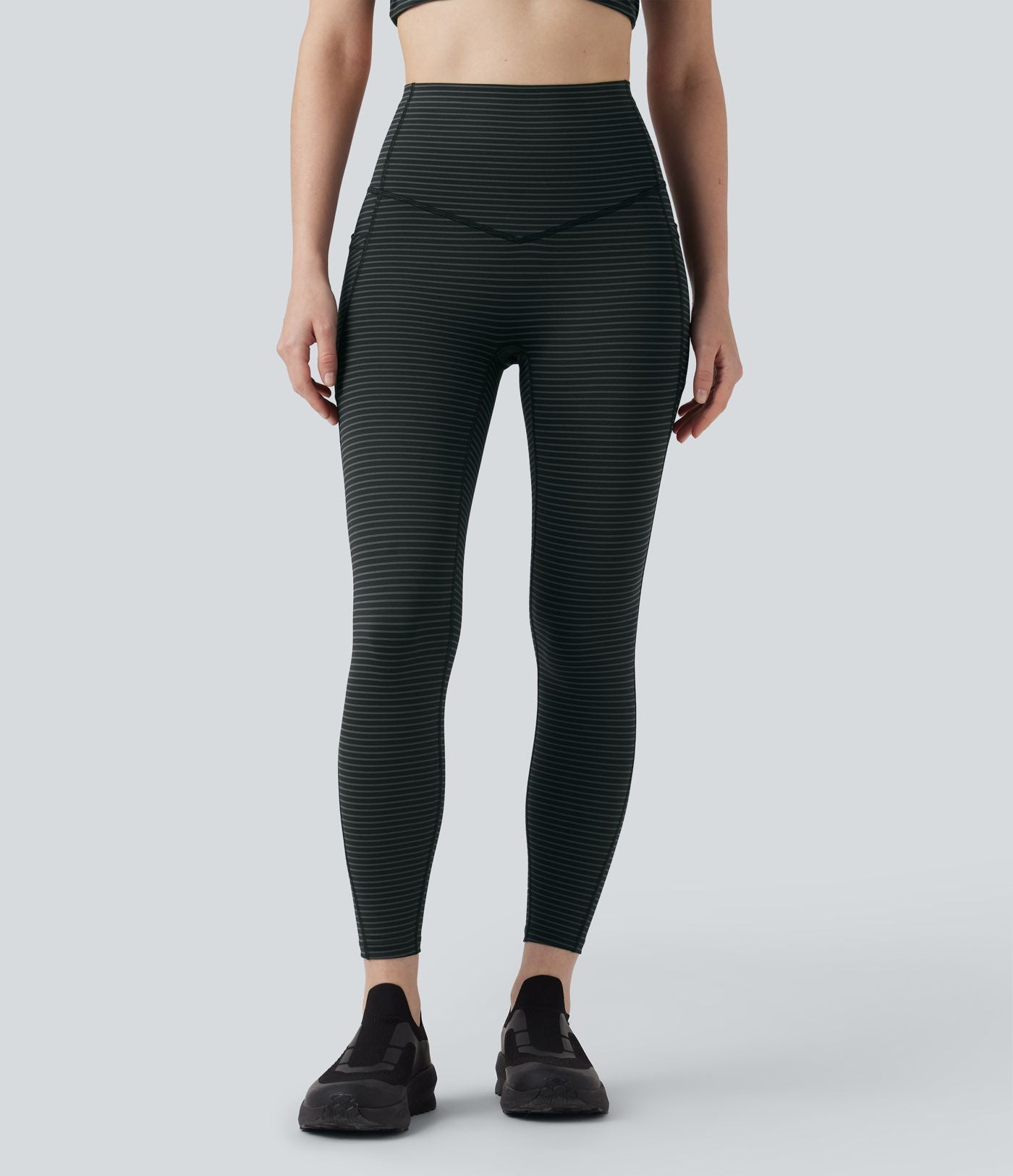 Legging de yoga taille haute gainant à rayures avec poches