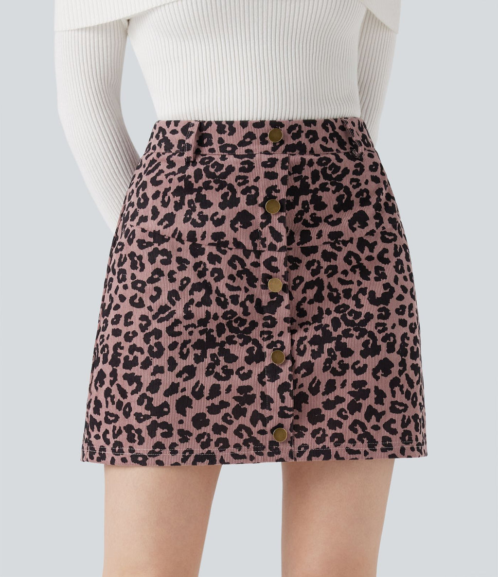 Jupe mini décontractée 2-en-1 taille haute imprimé léopard avec poche