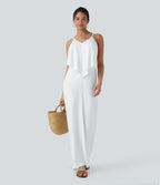 Robe Longue de Vacances avec Col V Dos Nu à Nouer et Fronces