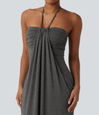 Robe longue dos nu col licou avec nœud et poches