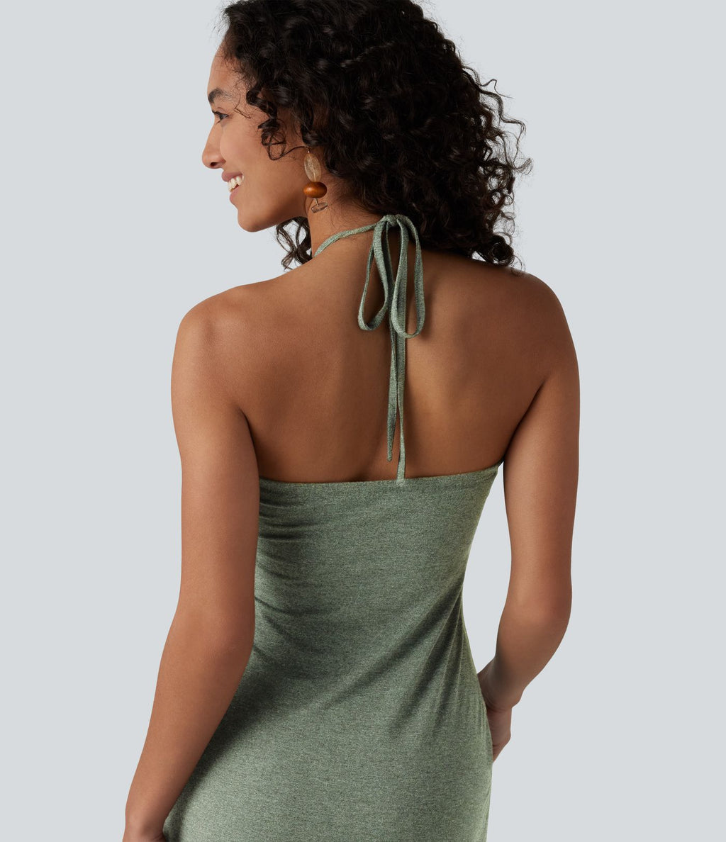 Robe longue dos nu à nouer avec soutien-gorge intégré et poches