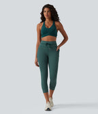 Legging corsaire de yoga taille haute à rayures avec cordon de serrage et poches