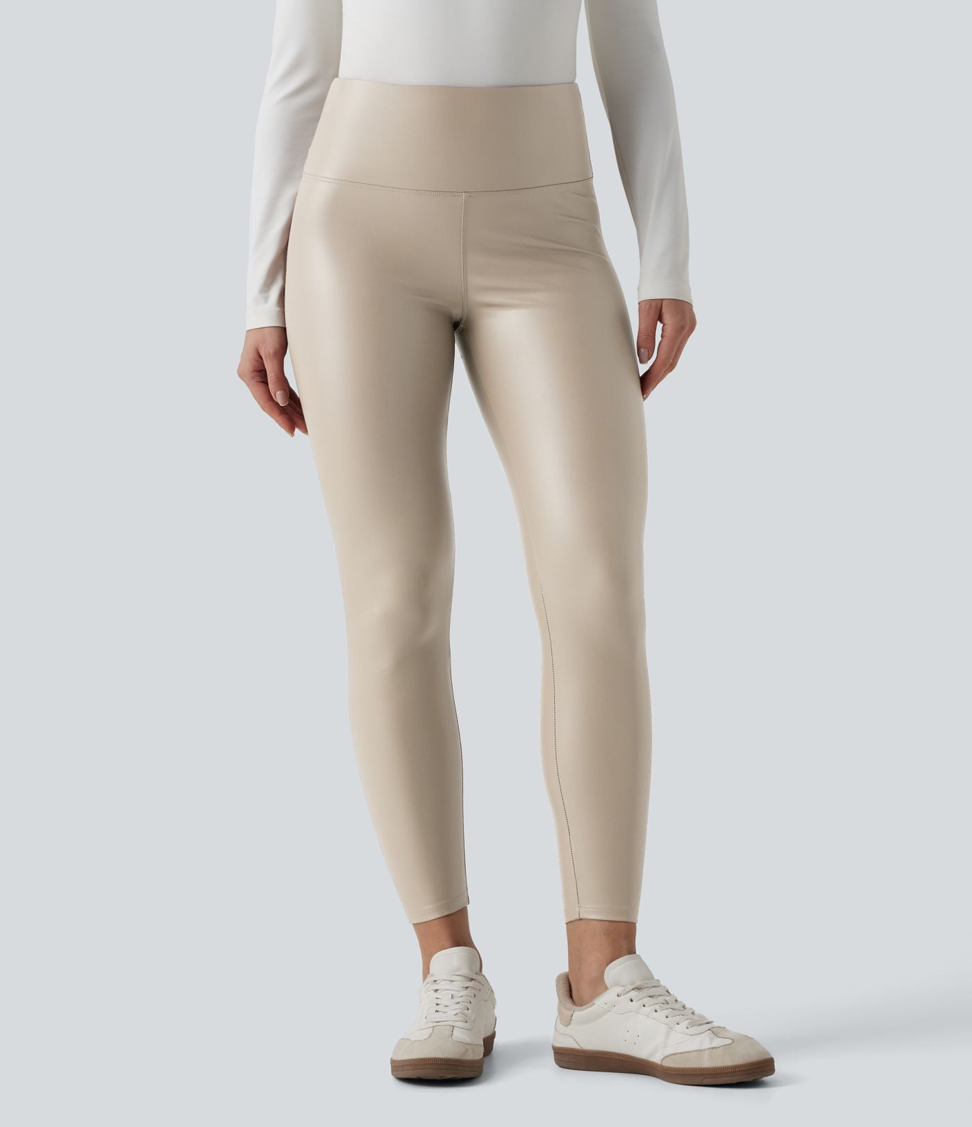 Pantalon 7/8 moulant décontracté polaire gainant taille haute extensible effet cuir avec poches