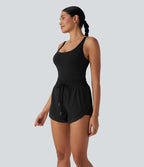 Combi-short de running 2-en-1 dos nu smocké avec cordon de serrage et poches latérales
