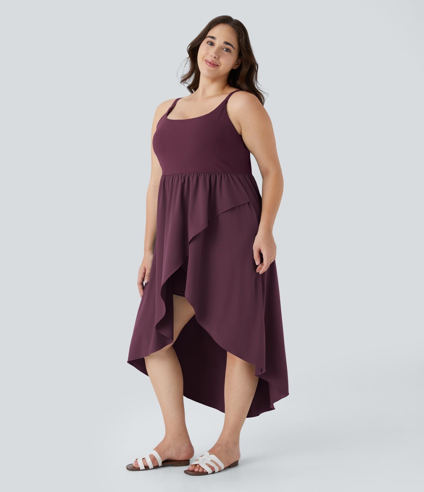 Breezeful ™ Dos Nu Asymétrique Ourlet Croisé 2 Pièces Poche Latérale Fluide Midi Séchage Rapide Casual Robe Grande Taille