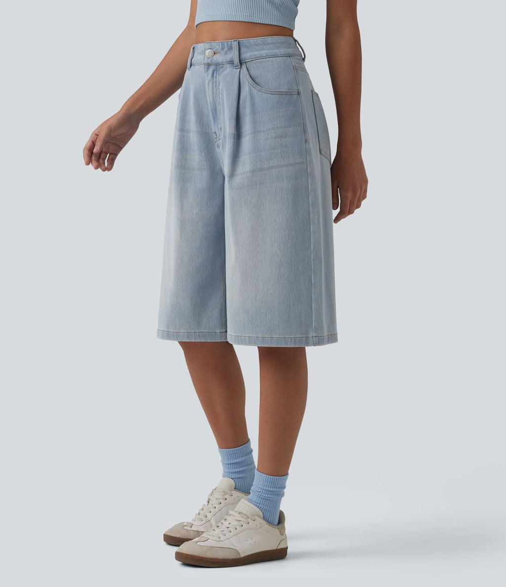 Bermuda denim décontracté Halara Flex™ taille haute avec poches