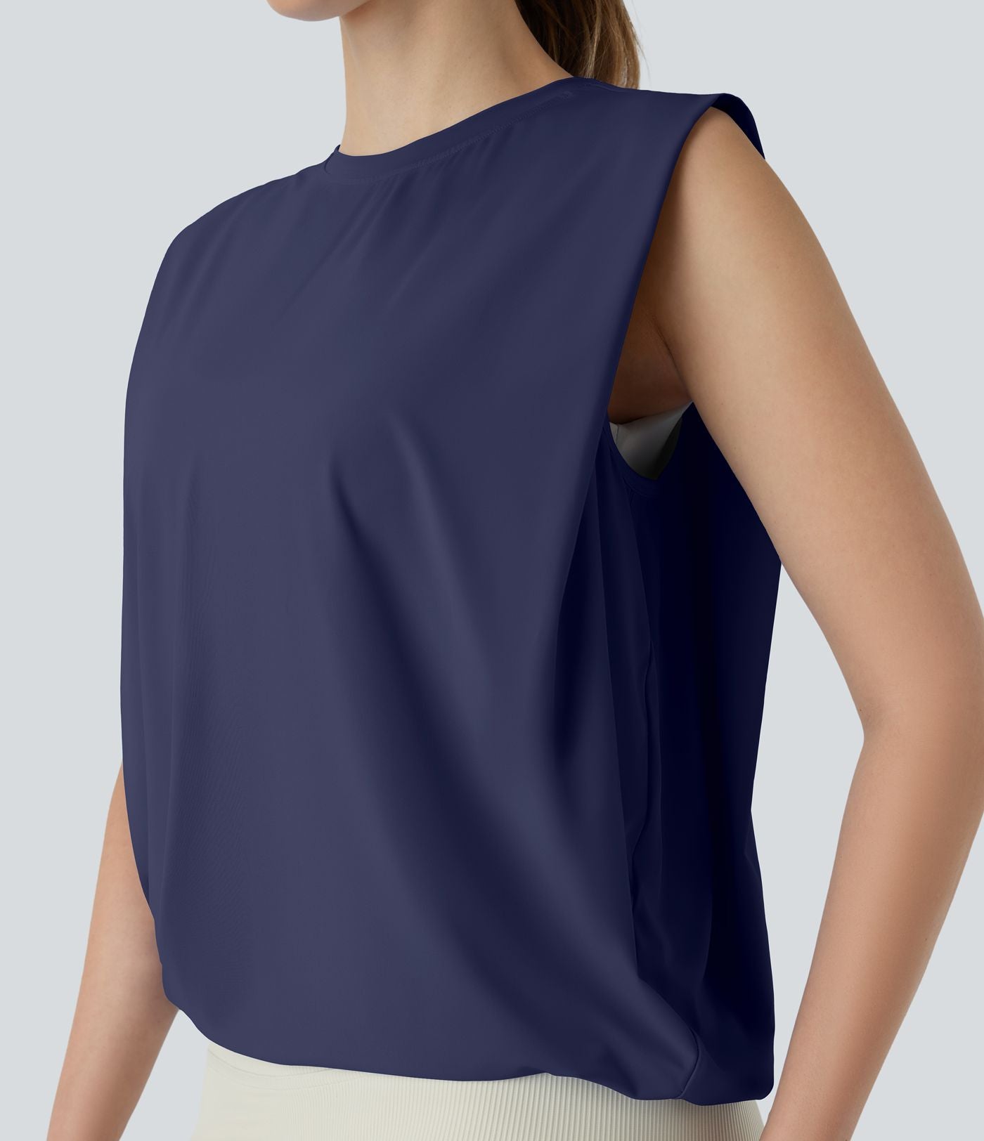 Débardeur de yoga col rond froncé, tissu rafraîchissant - Protection UPF50+