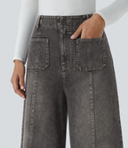Halara Flex™ Jean large Palazzo et Taille Haute avec Poches Avant en Tricot Extensible Lavé