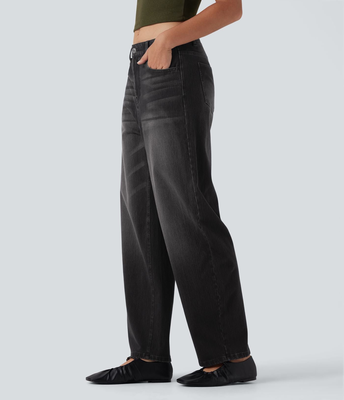 Jean barrel Halara Flex™ taille haute coupe barrel délavé avec poches