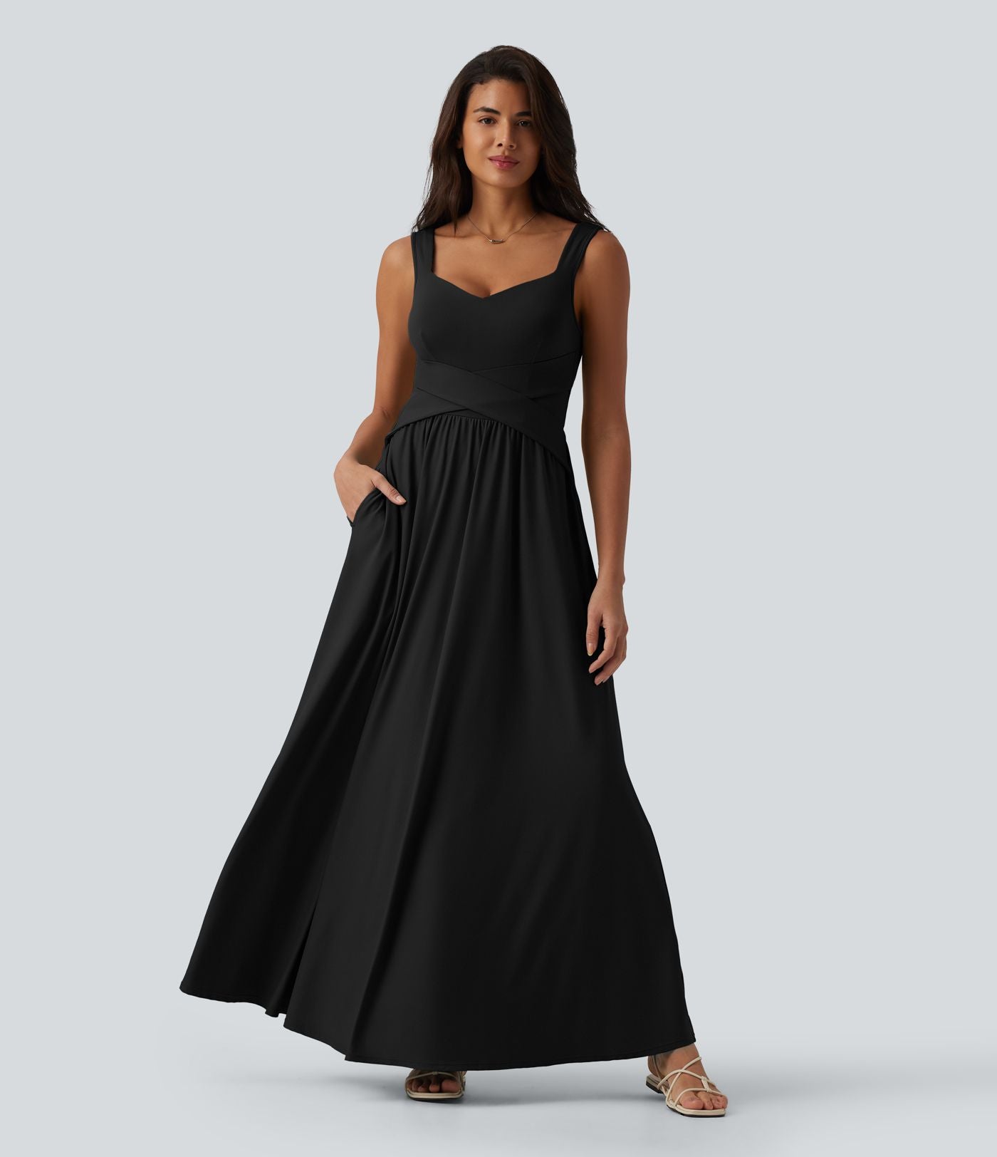 Robe longue fluide sans manches avec brassière intégrée (Bonnets E-G) et poches