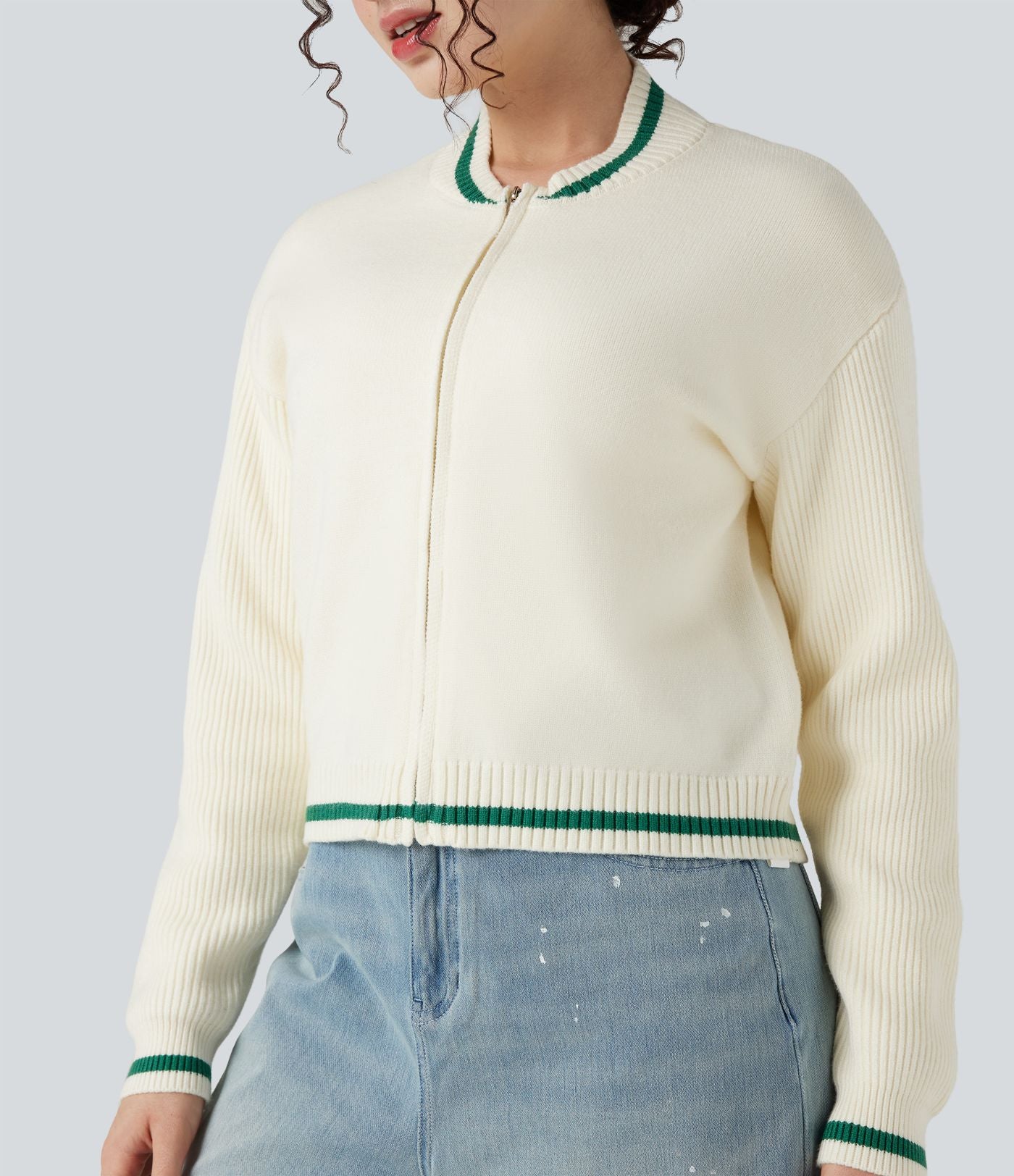Cardigan color block col rond manches longues