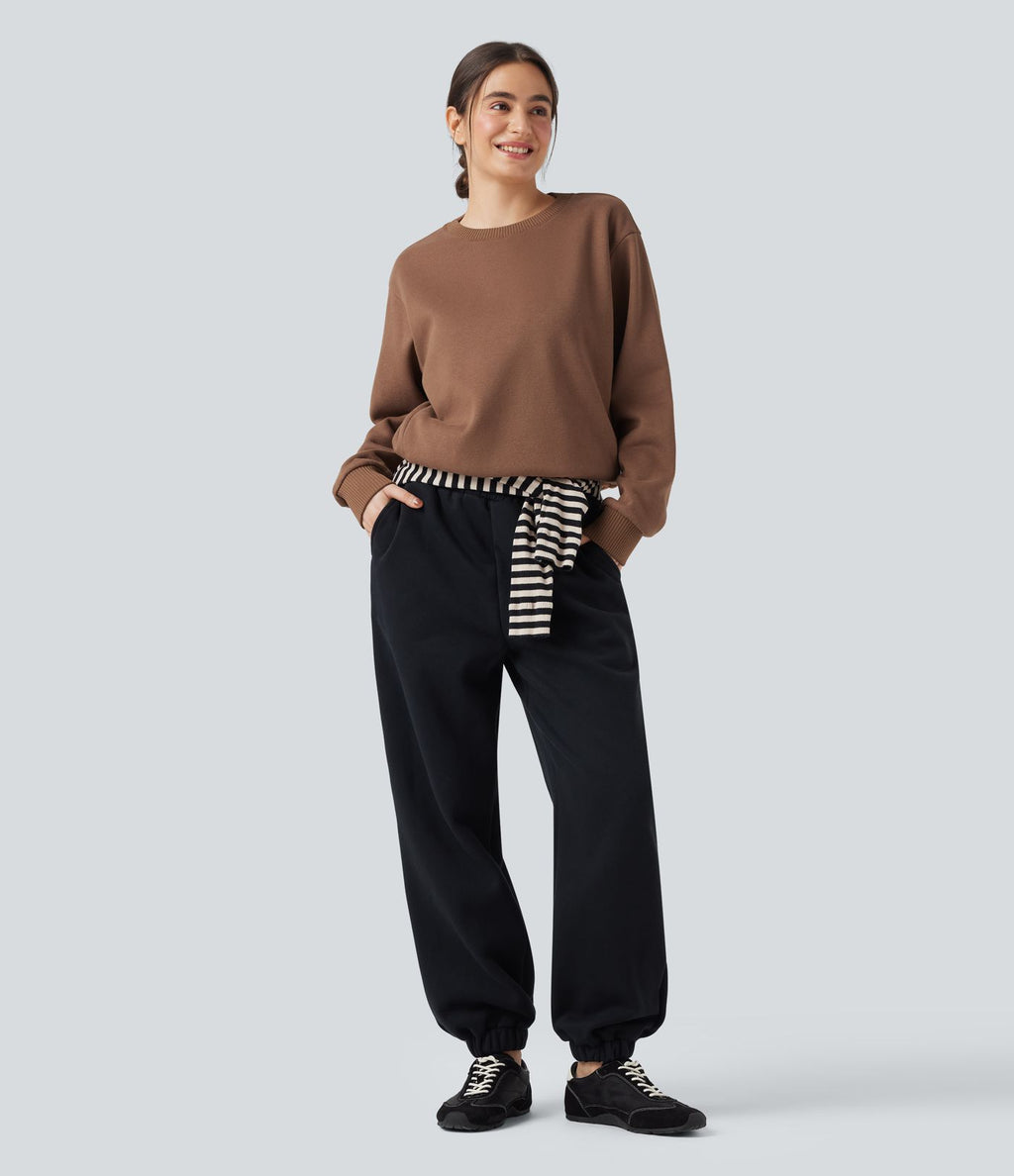 Sweat en coton molleton col rond manches longues avec poches