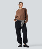 Sweat en coton molleton col rond manches longues avec poches
