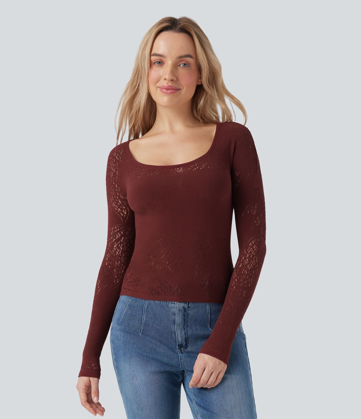 Haut de sport décolleté rond à manches longues avec découpes sans couture OneForm Seamless Flow
