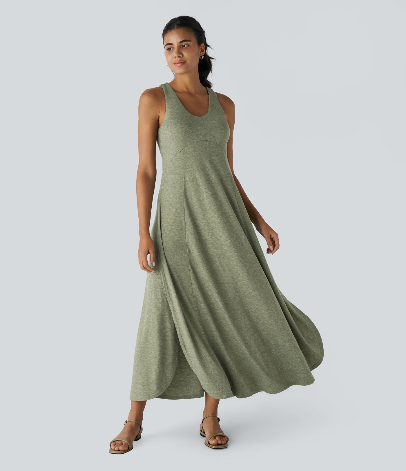 Robe Casual Débardeur Longue Fluide Fendue Dos Nu à Col en U