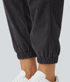 Pantalon décontracté en velours côtelé avec taille mi-haute, boutons et fermeture éclair
