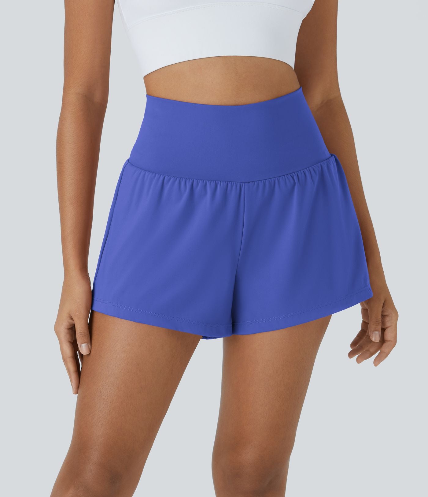 Short 7,5cm Yoga 2 en 1 Super Taille Haute Poches Arrière Poches Cachées Latérales