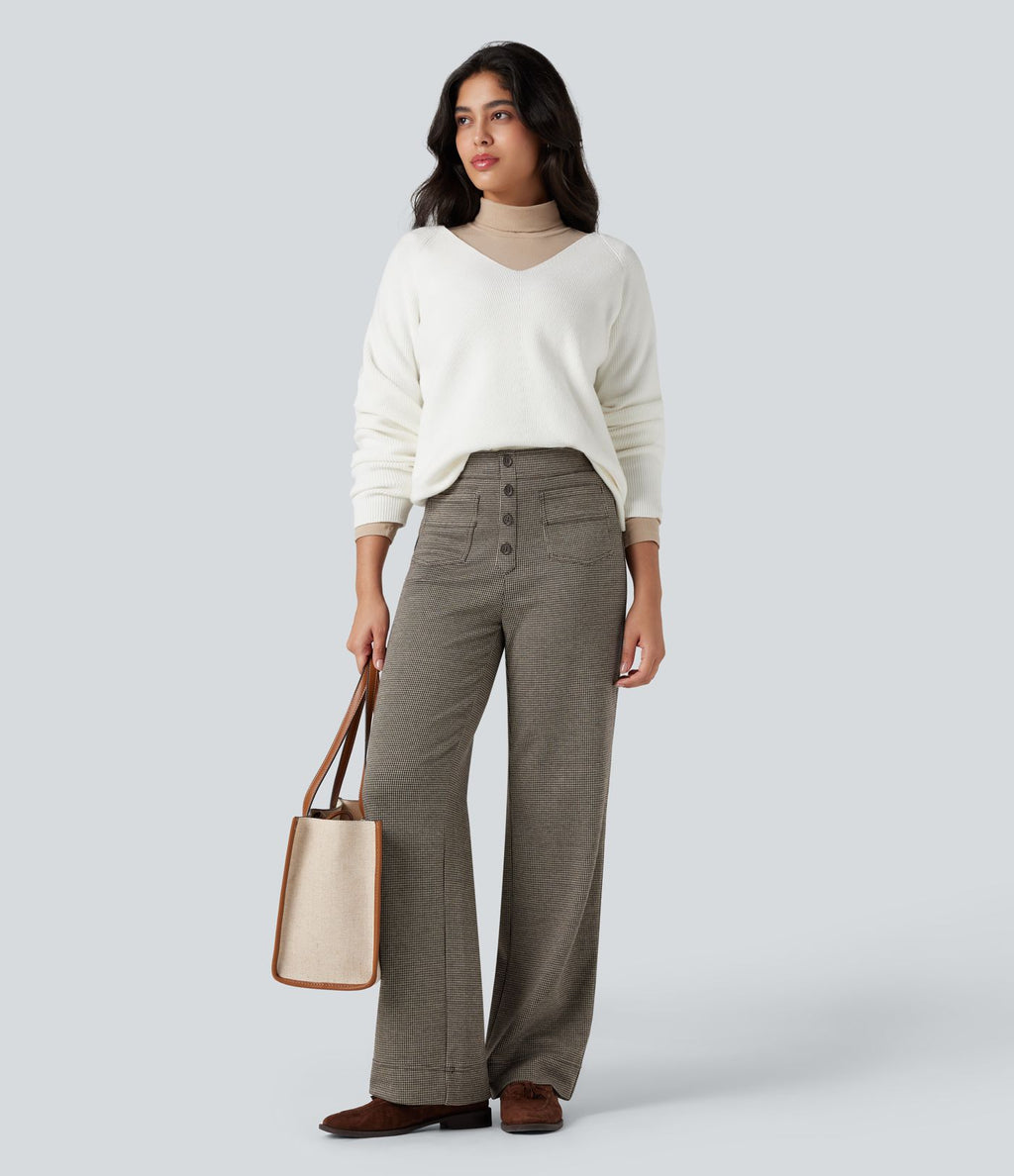 Halara Flex™ Pantalon tailleur pied-de-poule coupe droite taille haute avec poches