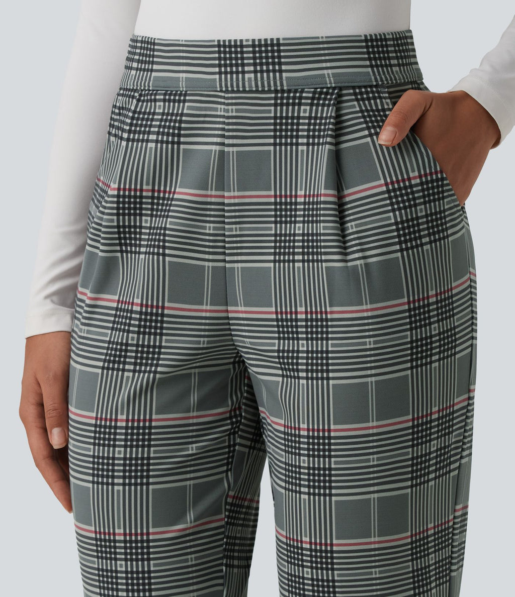 Pantalon tailleur Halara Flex™ fuselé à carreaux taille haute avec poches