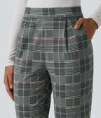 Pantalon tailleur Halara Flex™ fuselé à carreaux taille haute avec poches