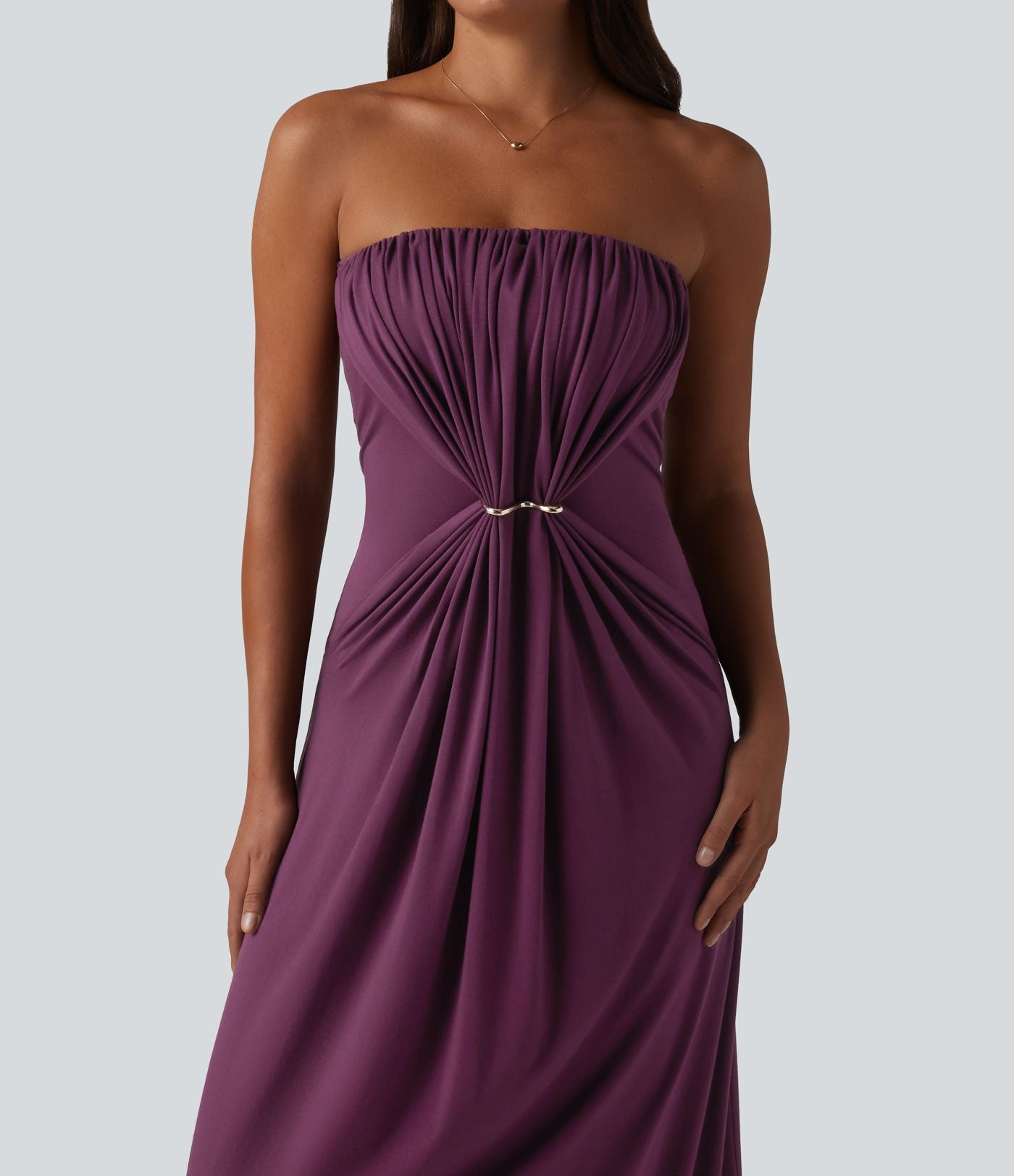 Robe longue casual bustier froncée avec brassière intégrée et poches