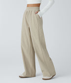 Pantalon velours côtelé de jogging décontracté à taille haute avec poches latérales