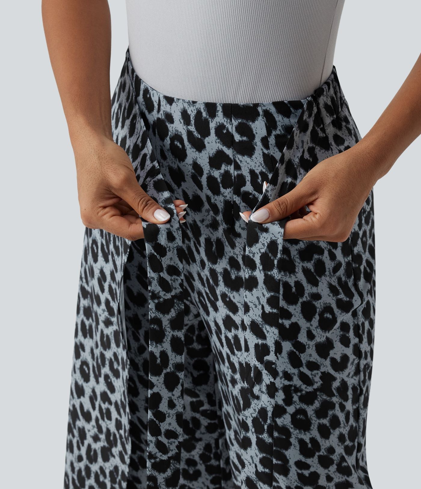 Pantalon tailleur large taille haute imprimé léopard avec liens latéraux