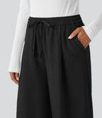 Pantalon large taille haute avec cordon de serrage et poches