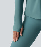 Top de sport yoga 2-en-1 SoftlyZero™ Airy dos nu croisé à manches longues avec passage de pouce, fronces et ourlet courbe - UPF50+