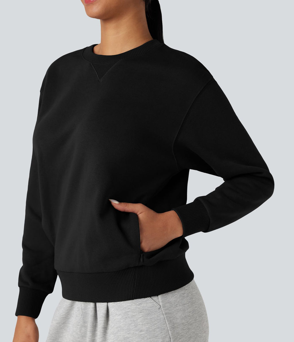 Sweat-shirt coton col rond manches longues avec poches
