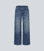 Halara X Smiley® Halara Flex™ Jean large décontracté asymétrique taille basse en lyocell délavé avec poches