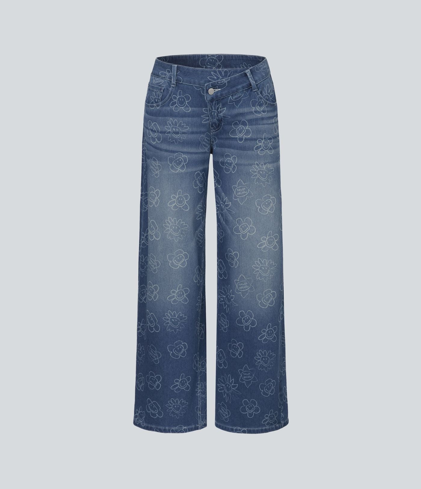 Halara X Smiley® Halara Flex™ Jean large décontracté asymétrique taille basse en lyocell délavé avec poches