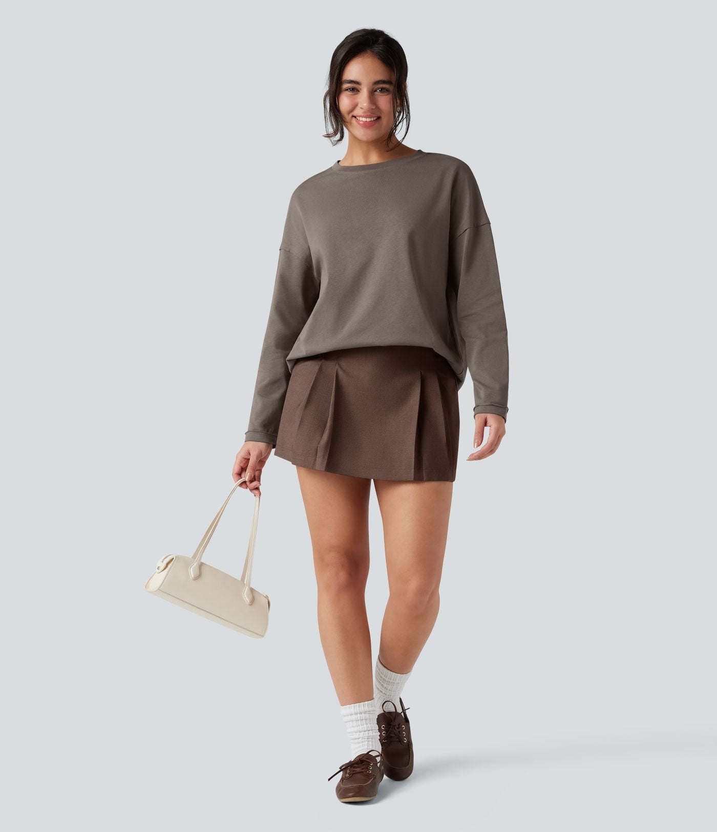 T-shirt coton oversize col rond manches longues