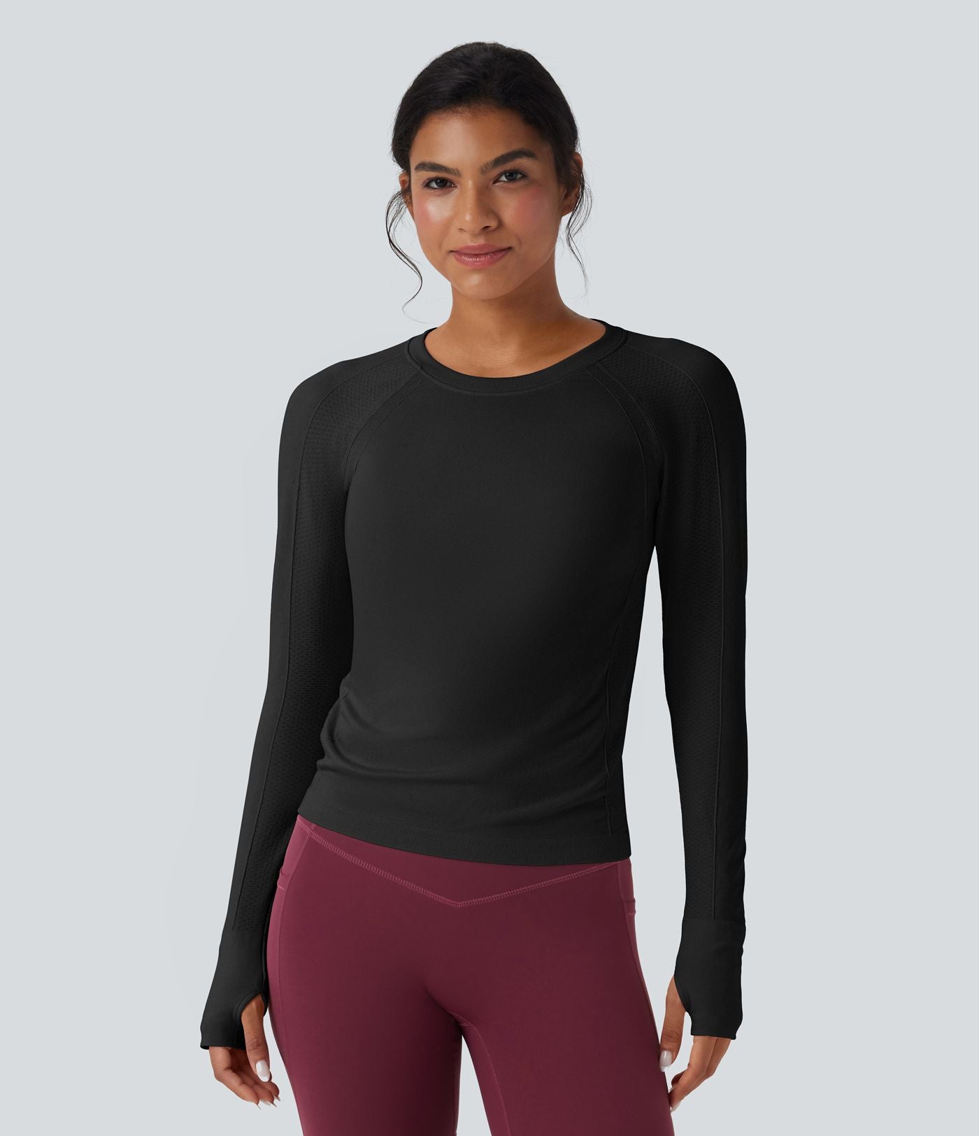 Haut de sport yoga manches raglan longues avec passants pouces sans couture OneForm Seamless Flow