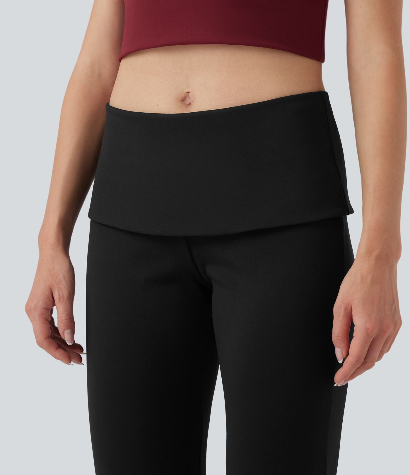 Pantalon casual bootcut taille mi-haute à ceinture repliable