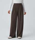 Pantalon taille haute décontracté large en maille gaufrée, avec poches